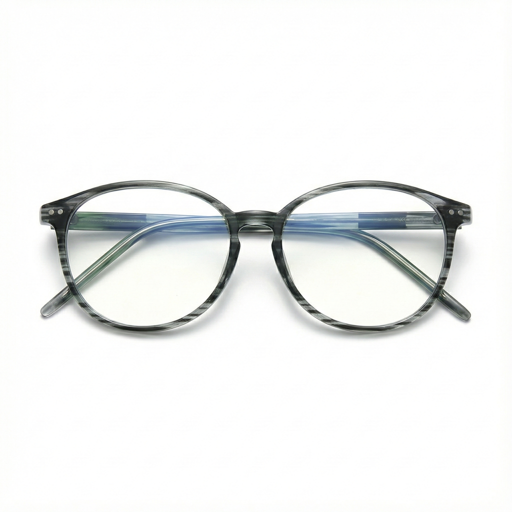 Black & White Round Acetate Optica Premium Unisex Blue Cut Zero Power Glasses
