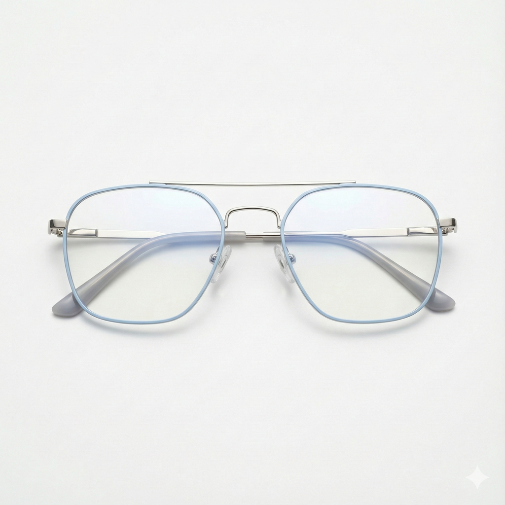 Blue Titanium Double Bar Metal Unisex Optica Premium Blue Cut Computer Glasses