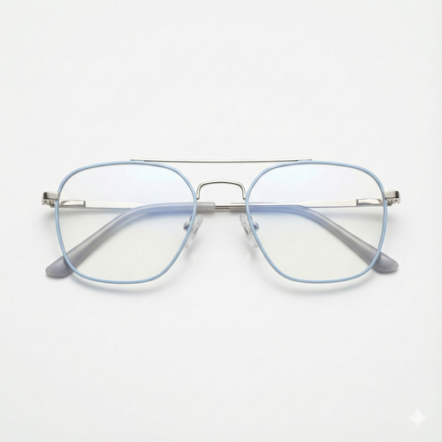 Blue Titanium Double Bar Metal Unisex Optica Premium Blue Cut Computer Glasses