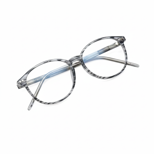 Black & White Round Acetate Optica Premium Unisex Blue Cut Zero Power Glasses